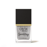 Close-up of Platinum Twinkle Silver Nail Polish bottle front view