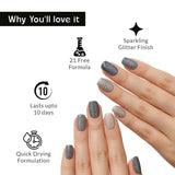 Hand with Platinum Twinkle Silver Nail Polish applied on nails