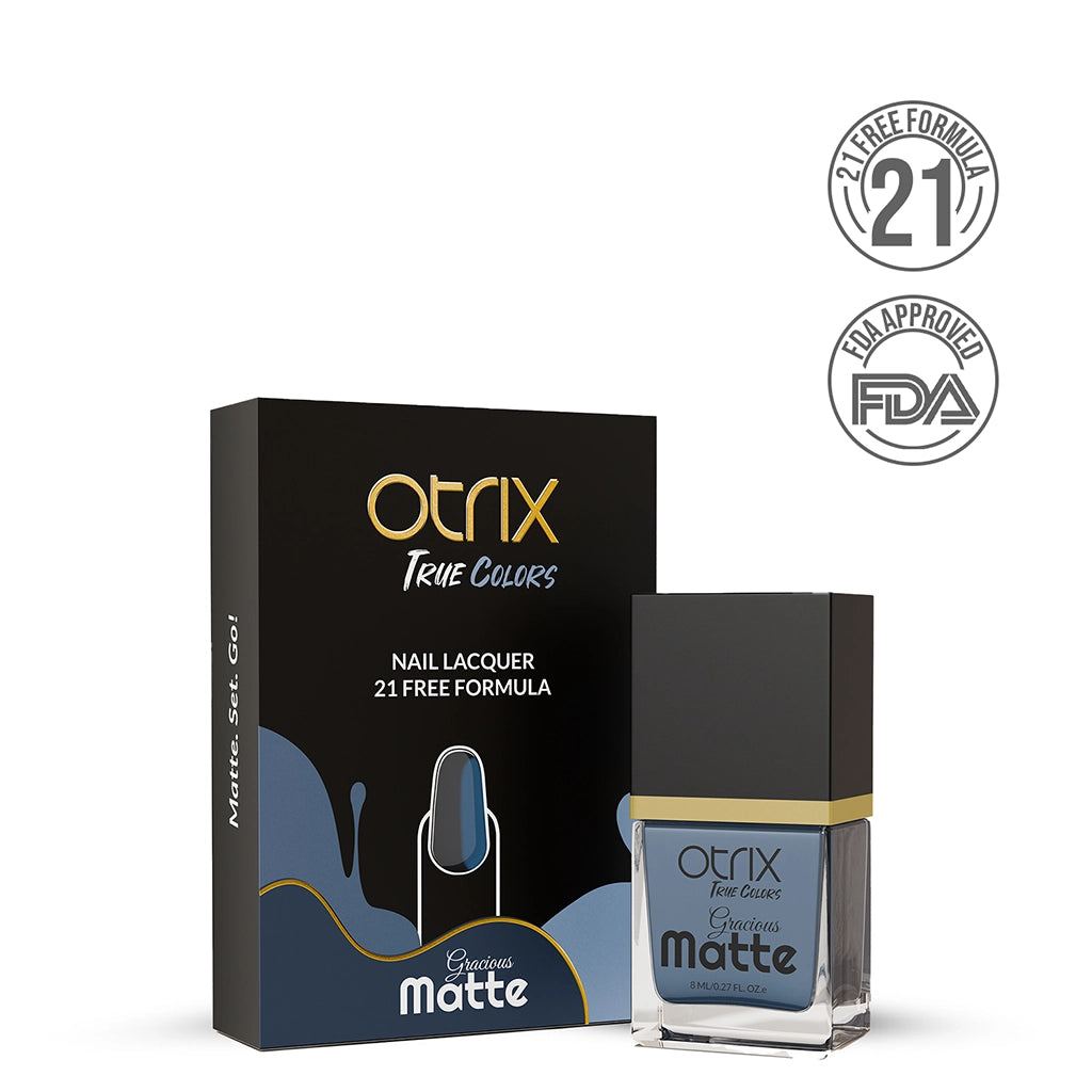 Midnight Indigo matte nail polish bottle with packaging on a clean white background showcasing sleek nail lacquer design
