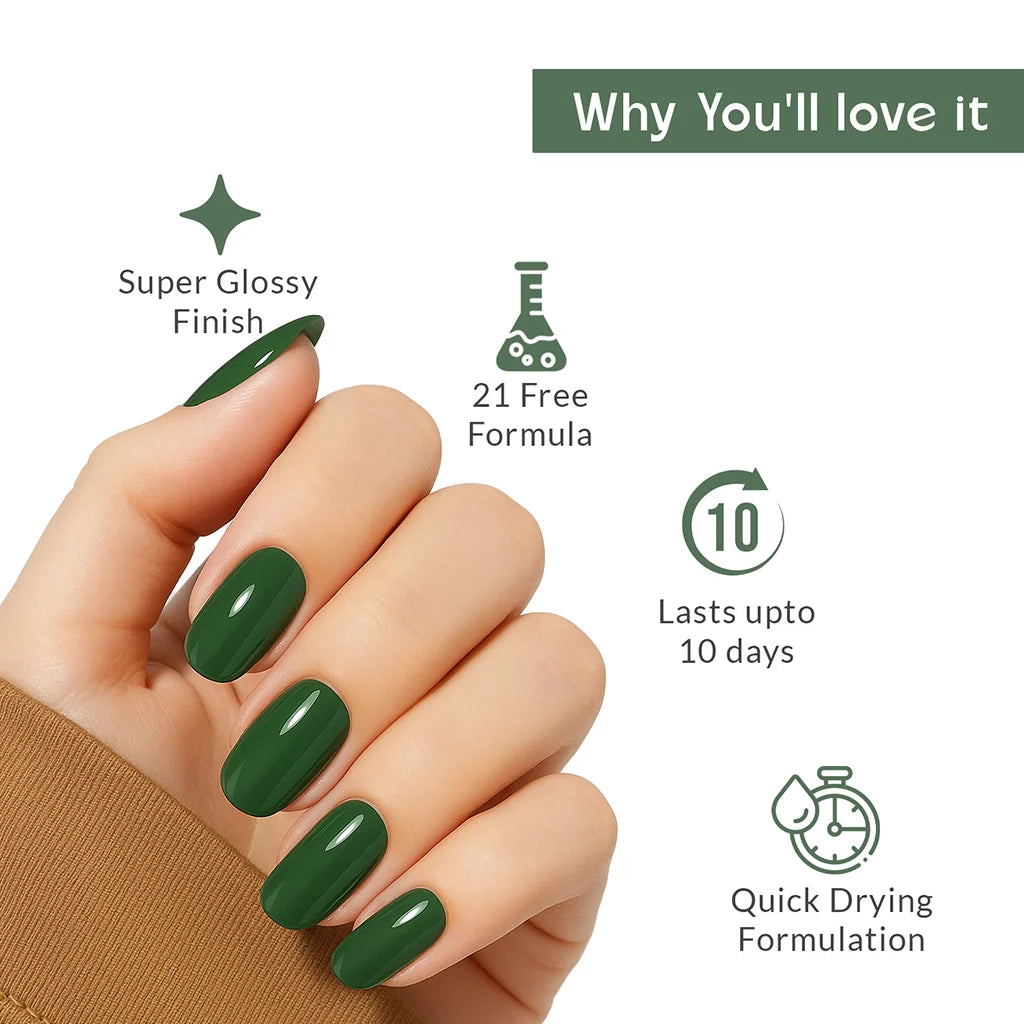 Mossy Green Nail Polish with Glossy Finish Listing PI - 04
