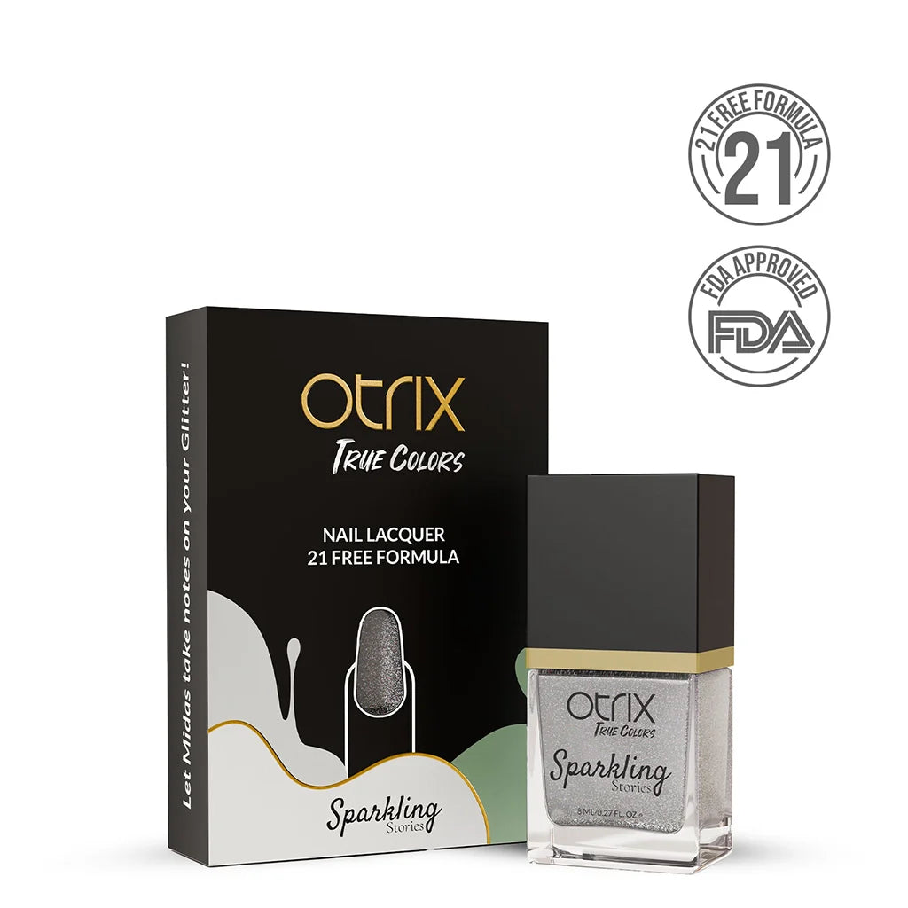 Platinum Twinkle Silver Nail Polish with packaging box