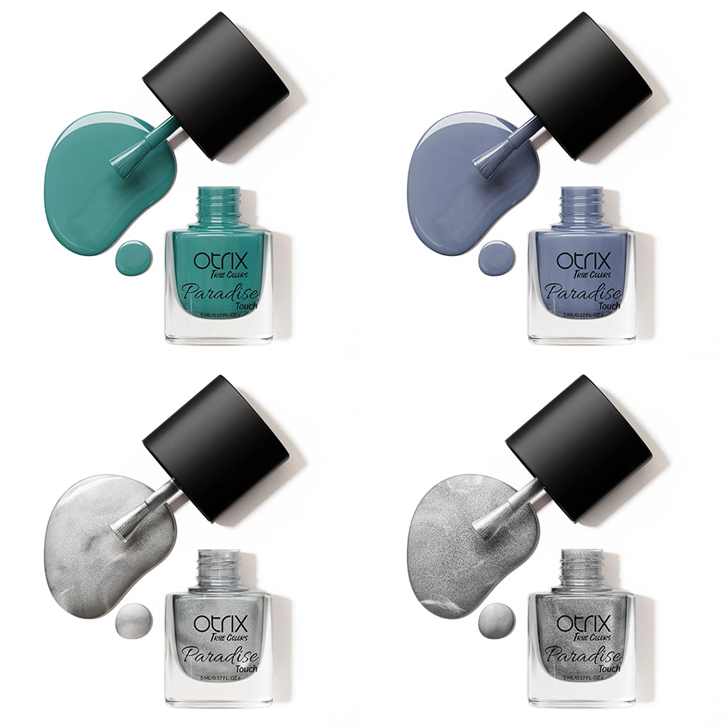 Paradise Touch Dune Glow nail polish combo flat lay