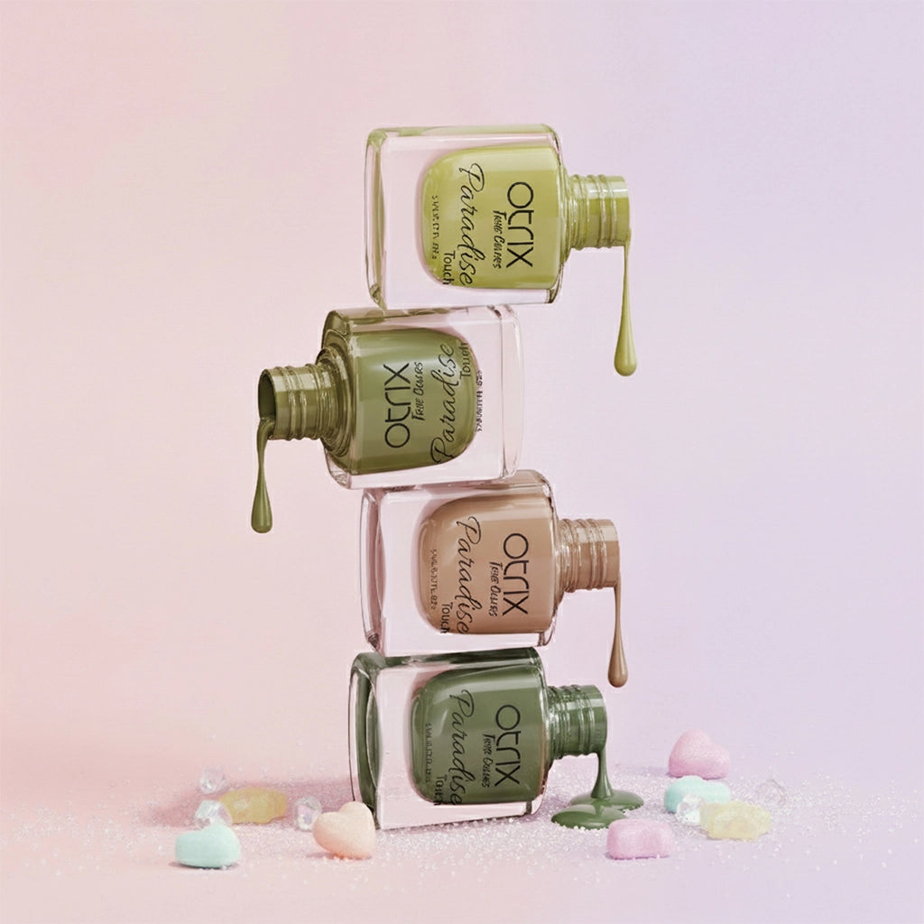 Paradise Touch Warms of Crystal nail polish combo bottle stack