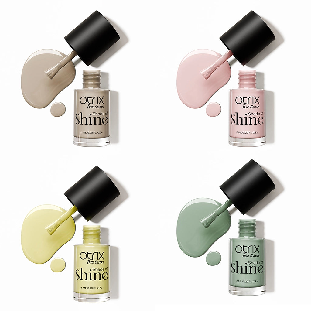 Shade of Shine Cozy Tones nail polish combo flat lay