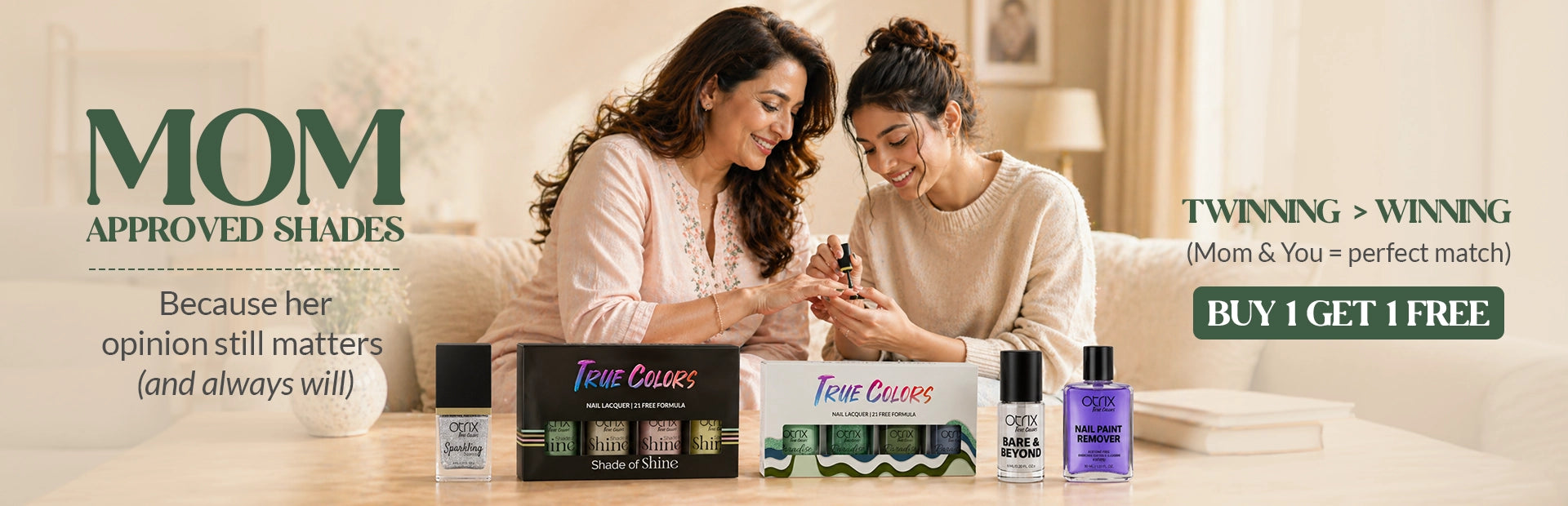 Mother’s Day homepage banner featuring True Colors nail polish with a Buy One Get One offer