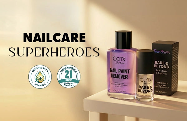 True Colors nail care essentials featuring base coat, top coat, and remover for strong, healthy, glossy nails